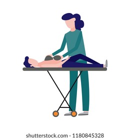 First aid, emergency and medical rescue concept with female nurse in medical uniform doing artificial lungs ventilation. Vector women doctor helping injured man patient