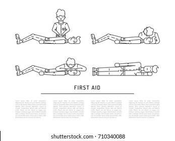 First aid emergency treatment and cpr technique in life threatening situations flat icons collection abstract isolated vector illustration