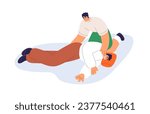 First aid for epilepsy seizure, attack. Help, treatment, rescue for unconscious fainted sick person. Emergency reanimation, falling sickness. Flat vector illustration isolated on white background