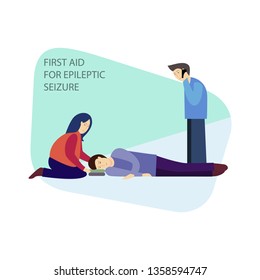 
First aid for epileptic seizures on the street. Passers-by on the street provide first aid for epileptic seizures. Information concept