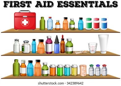 First aid essentials on the shelf illustration