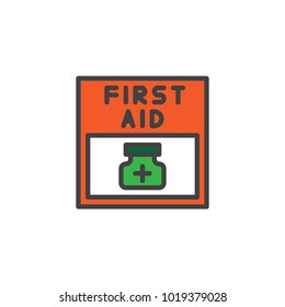 First aid filled outline icon, line vector sign, linear colorful pictogram isolated on white. Pharmacy box symbol, logo illustration. Pixel perfect vector graphics