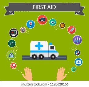 First aid flat icons concept. Vector illustration. Element template for design.