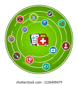 First aid flat icons concept. Vector illustration. Element template for design.