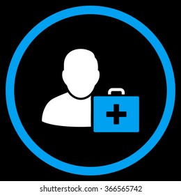 First Aid Gentleman vector icon. Style is bicolor flat circled symbol, blue and white colors, rounded angles, black background.