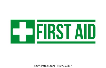 first aid green mark with cross, vector illustration