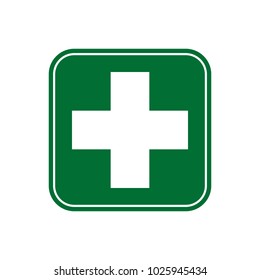 First aid. Green medical cross vector icon. Medicinal and pharmacy sign. Cannabis symbol.