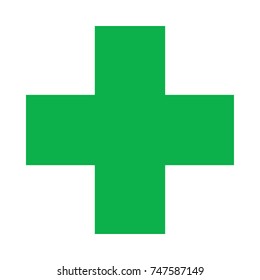 First Aid. Green Medical Cross Vector Icon. Medicinal And Pharmacy Sign. Cannabis Symbol.