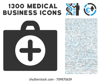 First Aid grey vector icon with 1300 clinic commerce pictograms. Clipart style is flat bicolor light blue and gray pictograms.