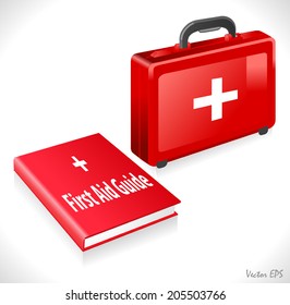 first aid guide book background with first aid kit - vector eps10