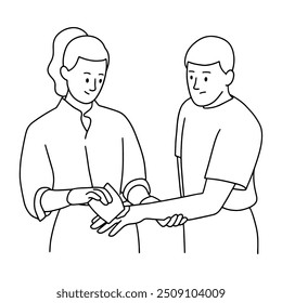 First aid for hand injury, handdrawn illustration