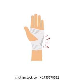 first aid hands with bandage in the palm and wrist region Ideal for medical.