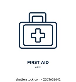 first aid icon from army collection. Thin linear first aid, pharmacy, medical outline icon isolated on white background. Line vector first aid sign, symbol for web and mobile