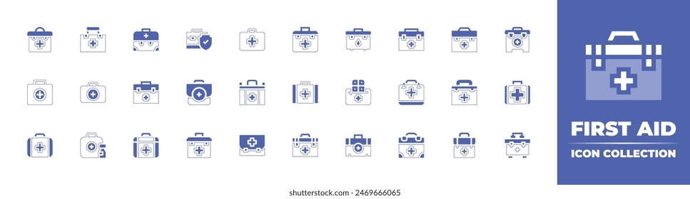 First aid icon collection. Duotone style line stroke and bold. Vector illustration. Containing firstaidkit, firstaidbag, firstaidbox, firstaid.