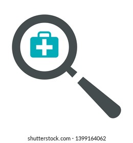 First Aid Icon Design with Magnifying Glass Symbol - Vector 