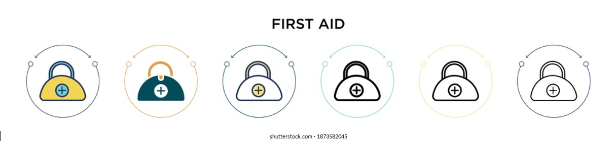 First aid icon in filled, thin line, outline and stroke style. Vector illustration of two colored and black first aid vector icons designs can be used for mobile, ui, web