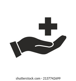 First Aid Icon. Healthcare And Medicine. Humanitarian Aid. Medical Cross Symbol. Vector Icon Isolated On White Background.