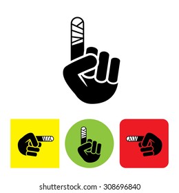 First Aid Icon, Injured Forefinger With Bandage, Minor Wound Sign And Symbol. Vector Illustration
