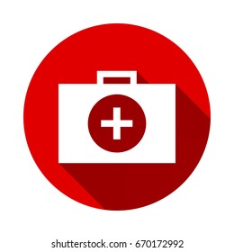 First aid Icon isolated on red background with long shadow. flat icon