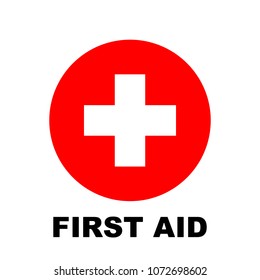 First aid icon, medical cross symbol with first aid text, vector illustration.