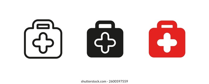 First aid icon. Medical emergency vector illustration. Healthcare symbol representing safety, rescue and treatment assistance. Essential equipment pictogram for hospitals, clinics and public safety.