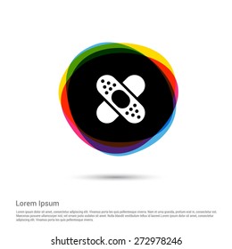 First Aid Icon. plaster icon, White pictogram icon creative circle Multicolor background. Vector illustration. Flat icon design style
