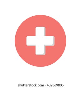 First aid icon. Red cross icon. Flat medical icon isolated on white background. Vector illustration.