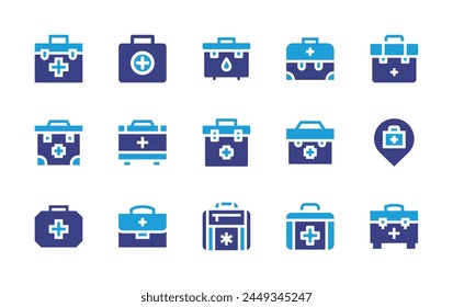 First aid icon set. Duotone color. Vector illustration. Containing firstaidkit, firstaid, firstaidbag, firstaidcross.