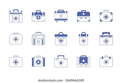 First aid icon set. Duotone style line stroke and bold. Vector illustration. Containing firstaidkit, firstaidcross.