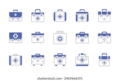 Conjunto de iconos de primeros auxilios. Trazo de línea de estilo duotono y negrita. Ilustración vectorial. Con botiquín de primeros auxilios, veterinario, botiquín de primeros auxilios.