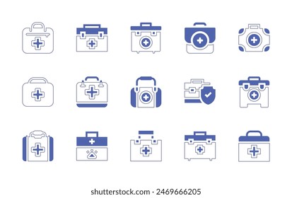 First aid icon set. Duotone style line stroke and bold. Vector illustration. Containing firstaidkit, firstaidbag, firstaidbox, firstaid.