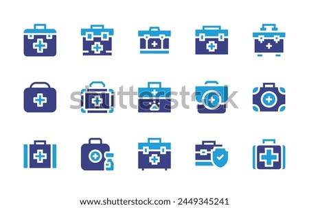 First aid icon set. Duotone color. Vector illustration. Containing aidkit, firstaidkit, firstaidbox, firstaid.