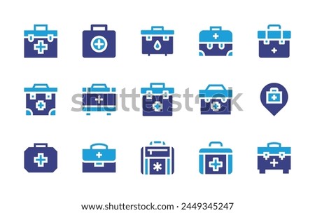 First aid icon set. Duotone color. Vector illustration. Containing firstaidkit, firstaid, firstaidbag, firstaidcross.