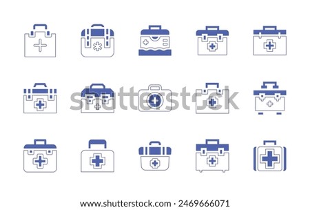 First aid icon set. Duotone style line stroke and bold. Vector illustration. Containing firstaidkit, firstaidbox, firstaid.