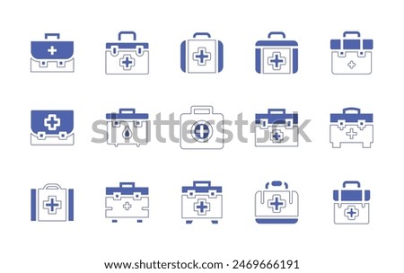 First aid icon set. Duotone style line stroke and bold. Vector illustration. Containing firstaidkit, veterinary, firstaid, firstaidbag.