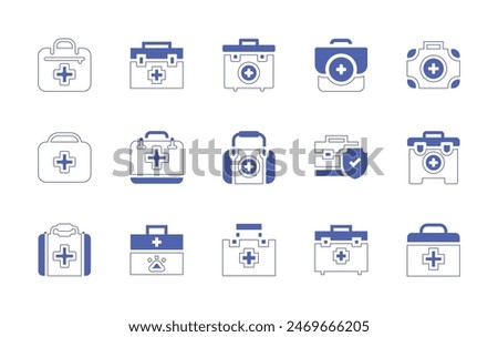 First aid icon set. Duotone style line stroke and bold. Vector illustration. Containing firstaidkit, firstaidbag, firstaidbox, firstaid.