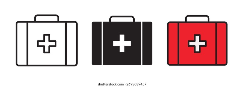 First aid icon set in flat vector illustration, created in outline, filled, and color style. Ideal for medical, healthcare, emergency, and safety design concepts.