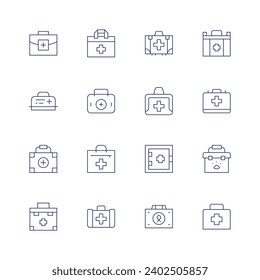 First aid icon set. Thin line icon. Editable stroke. Containing medical kit, first aid kit.