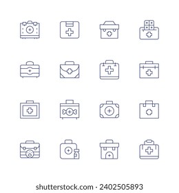 First aid icon set. Thin line icon. Editable stroke. Containing medical kit, first aid kit, first aid box.