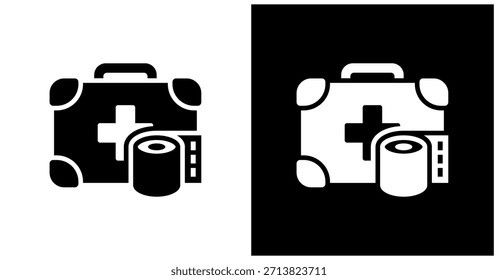 Icono De Primeros Auxilios En Fondo Blanco Y Negro