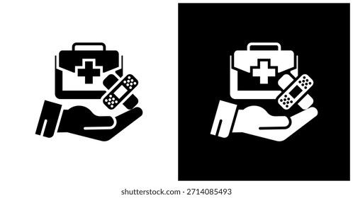 First Aid Icon Set In White And Black Background