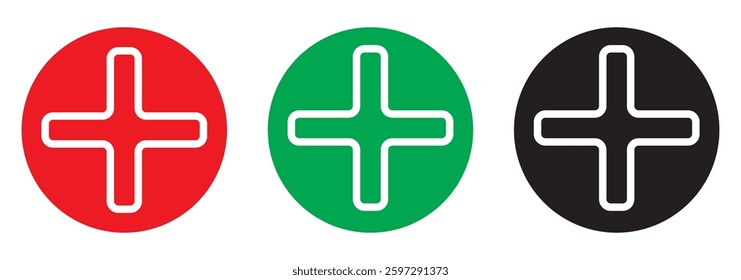First Aid icon symbol. Emergency medicine concept. First Aid kit icon in linear style on white background. Use Red, Green, Black and white color  Medical symbol. Variety Design.