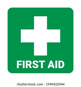 First aid icon symbol. Vector green cross safety medic treatment ambulance first aid help