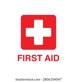 First Aid Icon. First Aid Symbol Vector Graphic with Red Cross Icon, Rounded Square, and 
