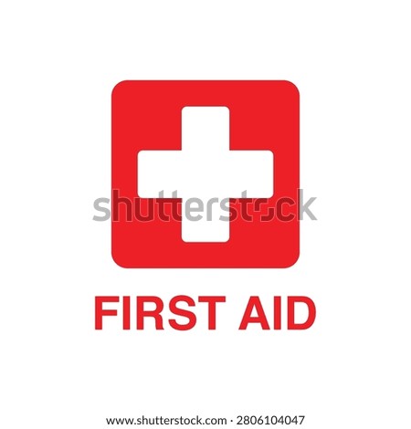 First Aid Icon. First Aid Symbol Vector Graphic with Red Cross Icon, Rounded Square, and 