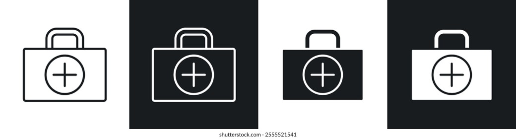 First aid icon vector collection in black and white.