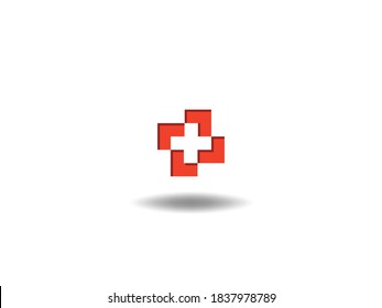 first aid Icon Vector illustration. Medical symbol. pharmacy cross sign, emblem isolated on white background with shadow, Flat style for graphic and web design, logo. EPS10 black pictogram.