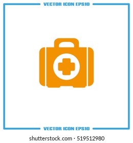 First aid icon vector illustration eps10. Isolated badge medical briefcase for website or app - stock infographics