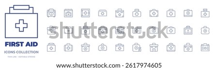 First aid icons collection. Thin Line icons, editable stroke. first aid kit, medicine cabinet.