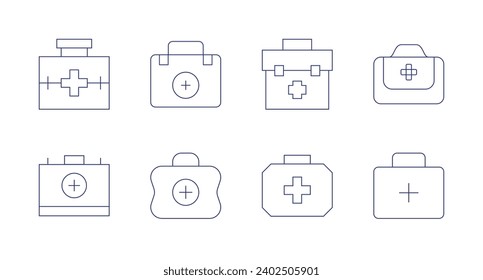 First aid icons. Editable stroke. Containing first aid kit, first aid cross, pharmacy.